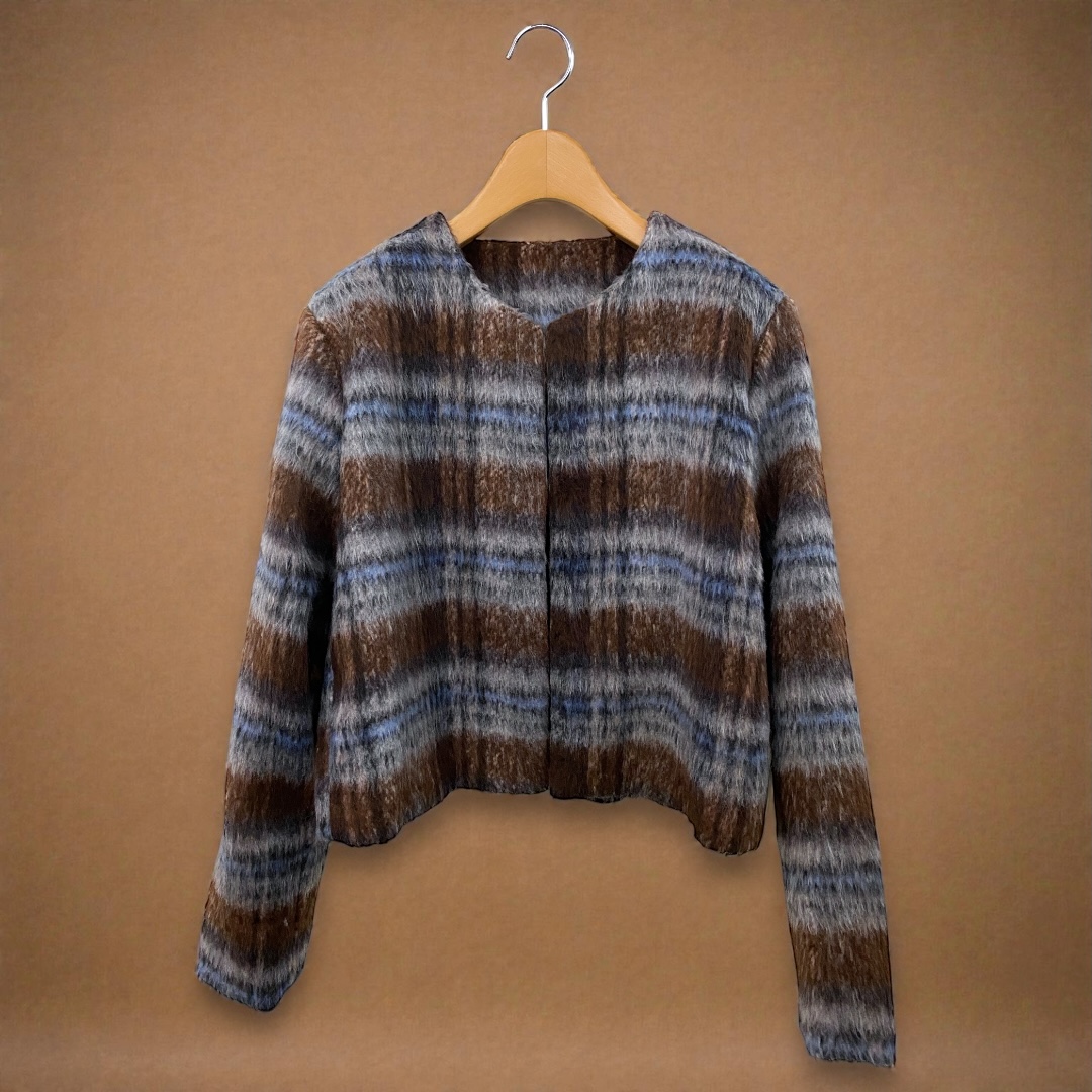 Sia la luce（シアラルーチェ）シャギーチェックショートジャケット　ブラウン